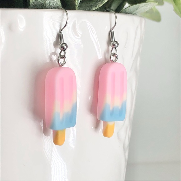 New Handmade Pink and Blue Popsicle Earrings Dangle Drop Summer Unique Gifts Fun - Picture 4 of 5